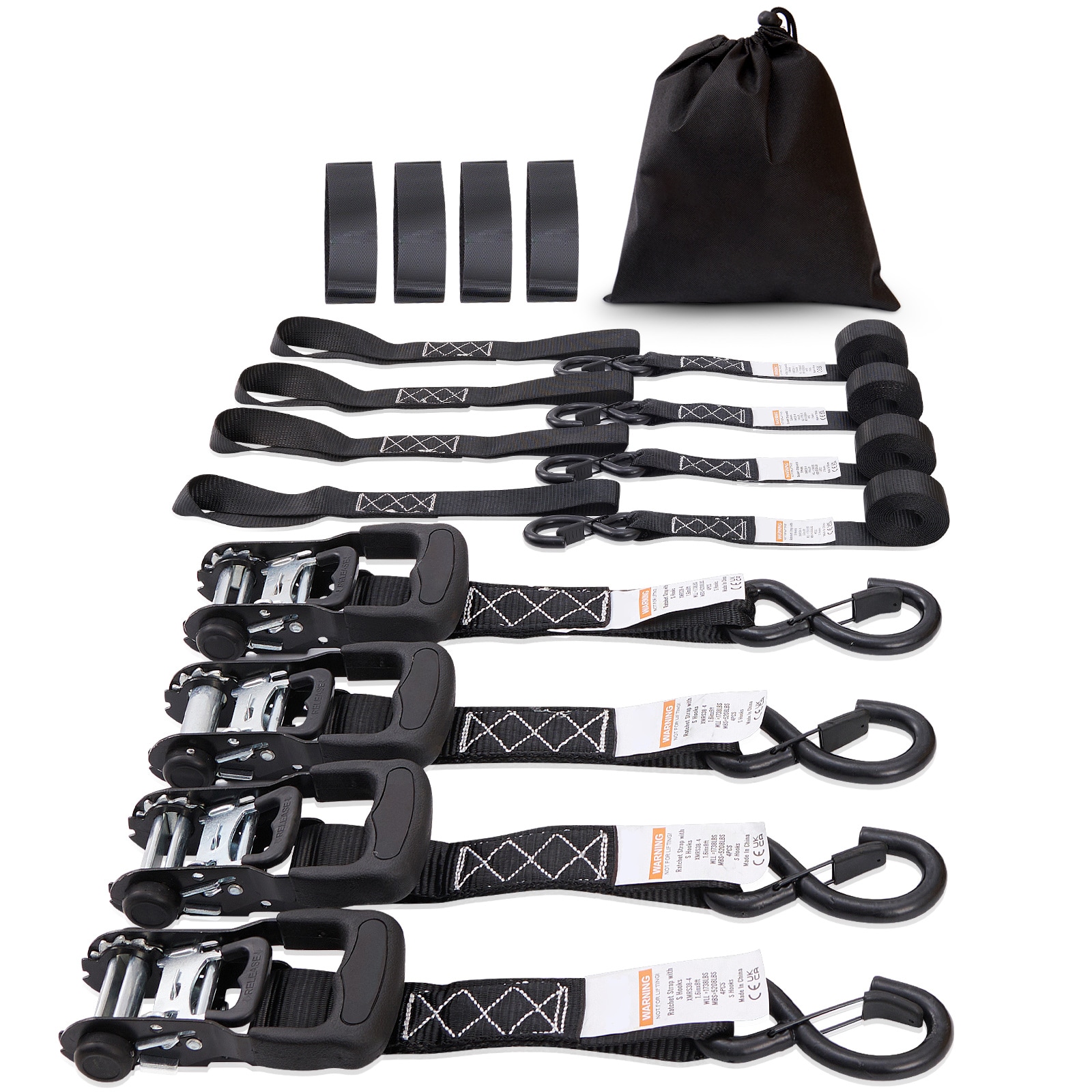 Ratchet Tie Down Straps Set Of 4 Heavy Duty Cargo Securing Straps_voghion.com